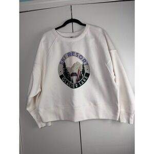 Lou & Grey Signature‎ Soft Ski Resort Glacier Lake Graphic Sweatshirt Cream Med